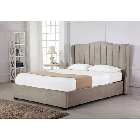 BOXED IRMA UPHOLSTERED OTTOMAN BED - STONE // SIZE: 6FT (4 BOXES)