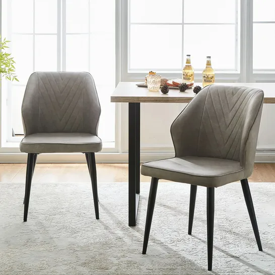 BOXED SET OF 2 DAVIYON PU LEATHER DINING CHAIRS IN GREY (1 BOX)