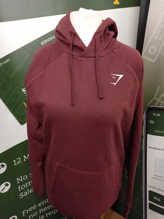 GYMSHARK BURGUNDY HOODIE SIZE S