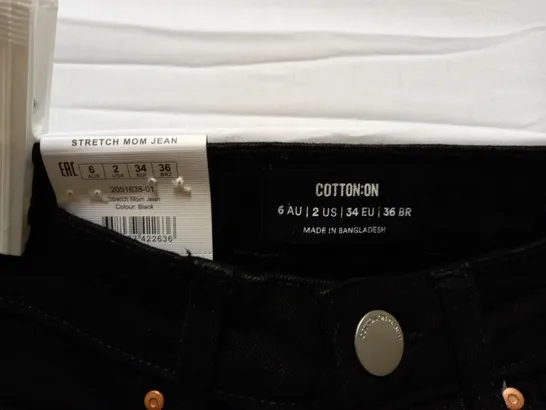 BOX OF APPROX 25 BRAND NEW COTTON:ON STRETCH MOM JEANS - BLACK SIZE AUS 6	