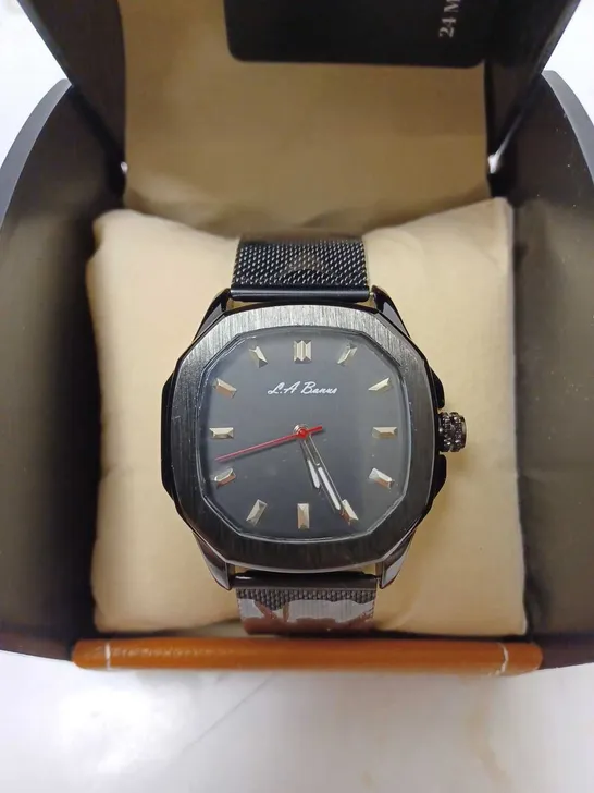 LA BANUS OCTAGONAL BLACK DIAL MESH STRAP WRISTWATCH