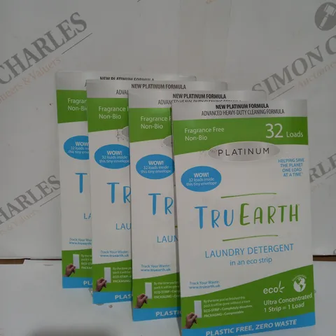 4 X TRU EARTH ECO-STRIPS LAUNDRY DETERGENT STRIPS 32 LOADS. ECO-FRIENDLY, PLASTIC FREE PACKAGING