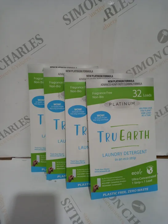 4 X TRU EARTH ECO-STRIPS LAUNDRY DETERGENT STRIPS 32 LOADS. ECO-FRIENDLY, PLASTIC FREE PACKAGING