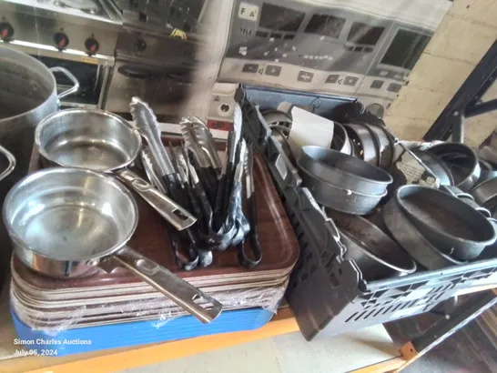 SELECTION OF COMMERCIAL BAKING EQUIPMENT AND UTENSILS, CAKE TINS, POTS AND PANS ETC.