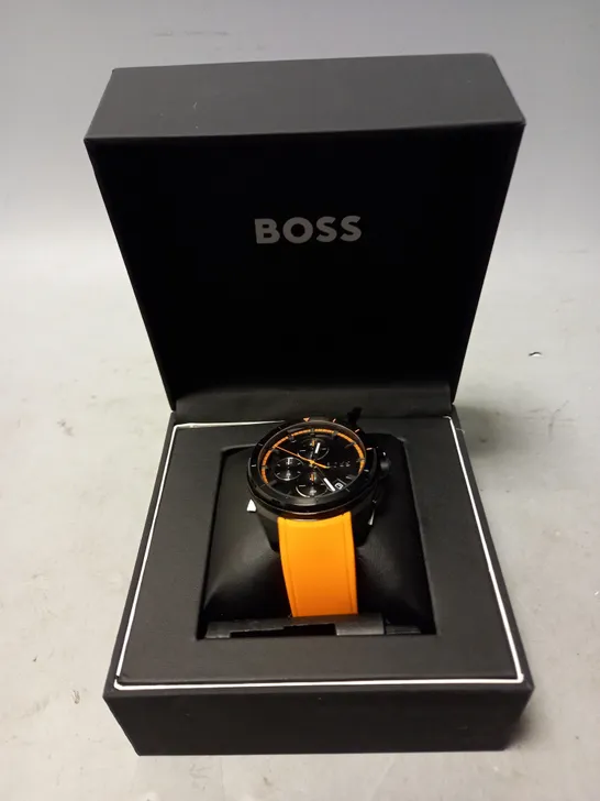 BOXED HUGO BOSS WATCH MENS ORANGE BLACK