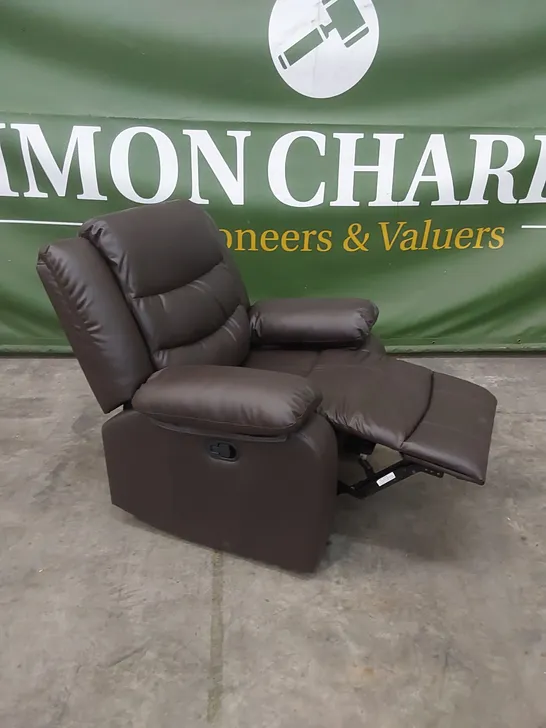 QUALITY DESIGNER FAUX LEATHER MANUAL RECLINER ARMCHAIR - BROWN