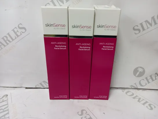 BOX OF 3X 50ML BOTTLES OF ABI CLEEVE SKINSENSE ANTI-AGEING REVITALISING FACIAL SERUM