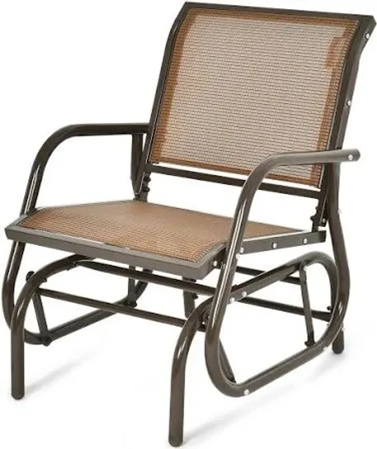 BOXED COSTWAY OUTDOOR SINGLE SWING GLIDER ROCKING CHAIR ARMREST GARDEN CHAIR - BROWN