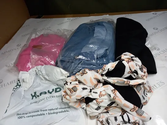 BOX OF ASSORTED CLOTHING ITEMS TOO INCLUDE JUMPERS, SHIRTS AND TROUSERS IN VARIOUS SIZES AND COLOURS   