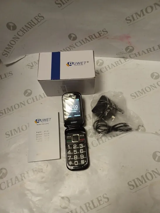 BOXED GUWET FLIP-PHONE FOR SENIORS - MODEL G936 - WITH BATTERY, CHARGER, AND INSTRUCTIONS