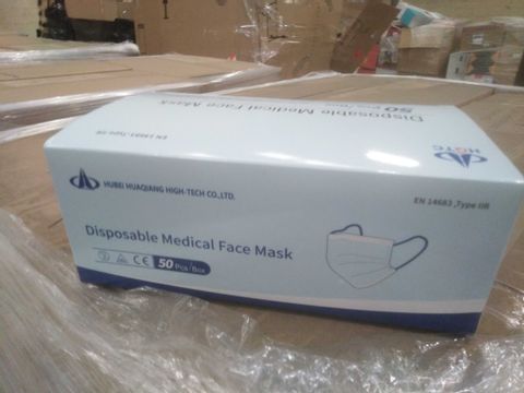 PALLET OF APPROXIMATELY 18000 PIECES/360 BOXES OF HQTC DISPOSABLE MEDICAL FACE MASKS
