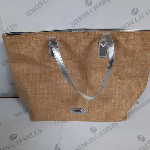 RL BEACH BAG - BEIGE WITH SILVER STRAPS