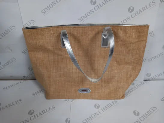 RL BEACH BAG - BEIGE WITH SILVER STRAPS