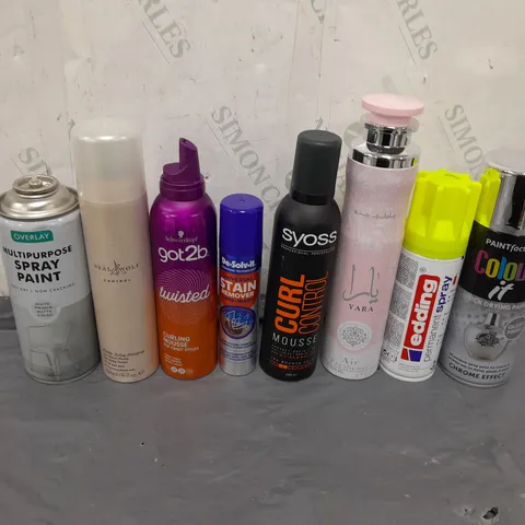 APPROXIMATELY 8 ASSORTED AEROSOL CANS TO INCLUDE SPRAY PAINTS, DEODORANT AND STAIN REMOVER - COLLECTION ONLY