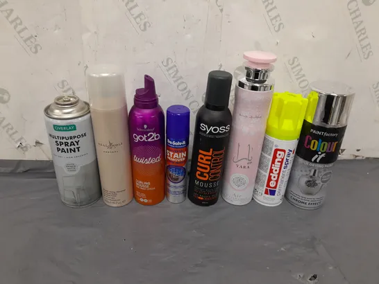 APPROXIMATELY 8 ASSORTED AEROSOL CANS TO INCLUDE SPRAY PAINTS, DEODORANT AND STAIN REMOVER - COLLECTION ONLY