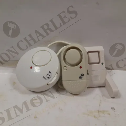 BAG OF 3 SECURITY ALARMS AND ELECTRICALS TO INCLUDE DOOR HANDLE ALARM (EA0216), MINI CHIME AND ALARM (EA2008), WINDOW SHOCK ALARM (EA0215).