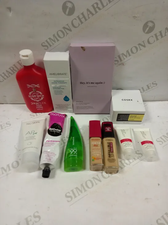 BOX OF APPROXIMATELY 25 ASSORTED HEALTH & BEAUTY PRODUCTS TO INCLUDE COSRX SNAIL 92 CREAM, NU SKIN AP24 TOOTHPASTE, AMELIORATE INTENSE HAND THERAPY ETC 