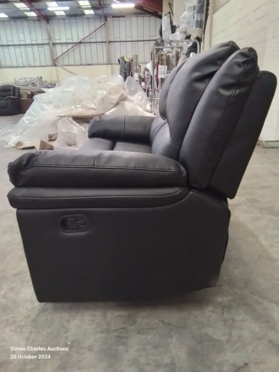 QUALITY DESIGNER 2 SEATER BLACK FAUX LEATHER UPHOLSTERED RECLINER SOFA 