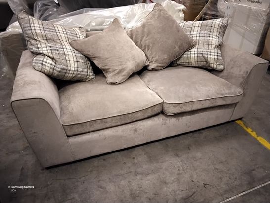 DESIGNER HARMONY TAUPE FABRIC THREE SEATER SOFA WITH SCATTER CUSHIONS 