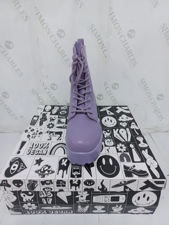 KOI FOOTWEAR LADIES LAVENDER LACE UP WITH ZIP CHUNKY HEEL BOOTS SIZE 3