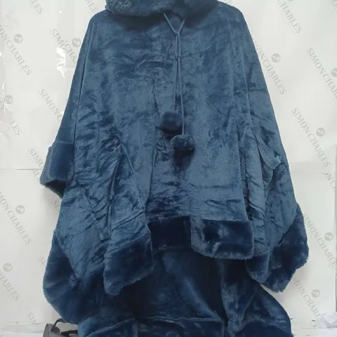 COZEE HOME FAUX FUR TRIMMED VELVETSOFT PONCHO - NAVY