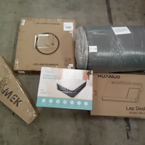 PALLET OF ASSORTED ITEMS INCLUDING HUANUO LAP DESK, I'M MEK SCOOTER, LED LIGHT MIRROR, EVAJOY QUEEN SIZE AIR MATTRESS, PECUTE PET BED, TOPLUS YOGA MAT