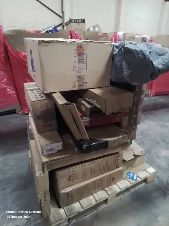 PALLET CONTAINING VARIOUS ASSORTED ITEMS TO INCLUDE:COMPUTER MONITOR, TV STAND, ROLLATOR AND LOTS MORE BOXED ITEMS 