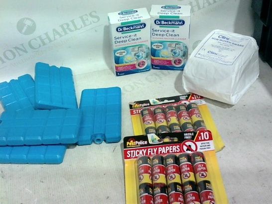 LOT OF APPROX. 20 ASSORTED ITEMS TO INCLUDE: ICE PACKS, STICKY FLY PAPER, WASHING MACHINE CLEANER