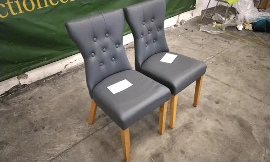 PAIR OF BEWLEY GREY LEATHER BUTTON BACK DINING CHAIRS