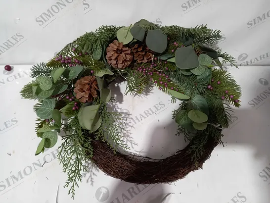 SARA DAVIES FAUX EUCALYPTUS AND BERRY PRE LIT HALF WREATH 