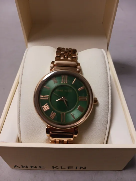 BOXED ANNE KLEIN ROSE GOLD BAND GREEN DIAL WOMEN'S WATCH