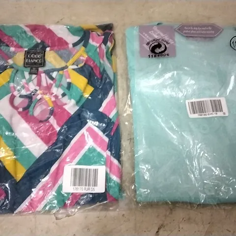 BOX CONTAINING 20 MICHELE HOPE BACK DIP HEM CARDIGANS OCEAN BLUE - SIZE 18 TO 20 & 12 COCO BIANCO MULTICOLOURED TOP - SIZE XL