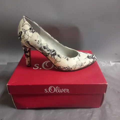 S.OLIVER LADIES HIGH HEELED COURT SHOES BLACK FLOWER DESIGN SIZE EU 40