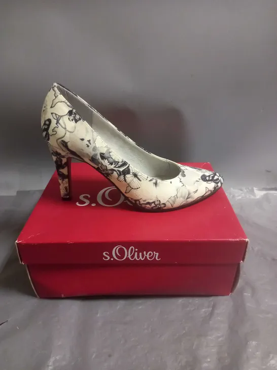 S.OLIVER LADIES HIGH HEELED COURT SHOES BLACK FLOWER DESIGN SIZE EU 40