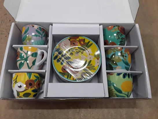 BOXED FIORI FRIDA 6 PIECE COFFEE CUP & SAUCER SET  