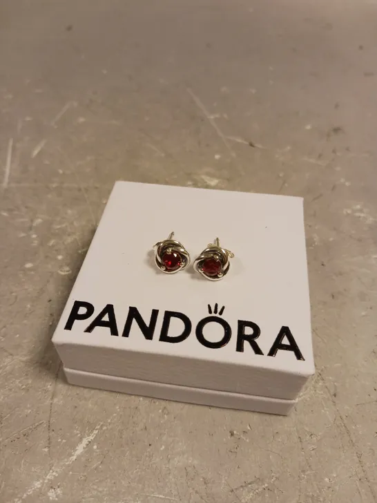 PANDORA RED STONE STUD EARRINGS 