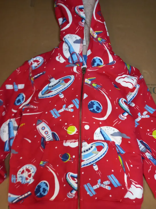 MINI BODEN SPACE PRINT HOODIE IN RED SIZE AGE 4-5Y