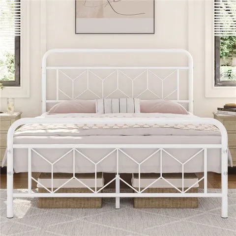 BOXED MODERN METAL BED FRAME WITH VINTAGE HEADBOARD 