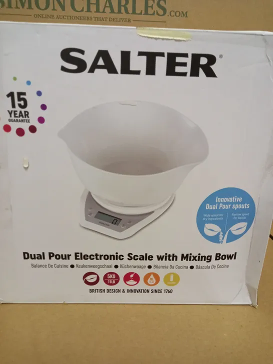 BOXED SALTER DUAL POUR ELECTRONIC KITCHEN SCALE