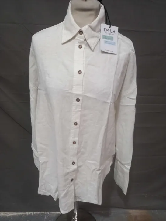 T/ALA LINEN BLEND LONG SLEEVE SHIRT - WHITE - XS