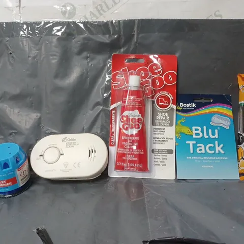 BOX OF APPROXIMATELY 15 ASSORTED ITEMS TO INCLUDE -  BOSTIK BLU TACK , BIC PENS , SHOE GOO ETC