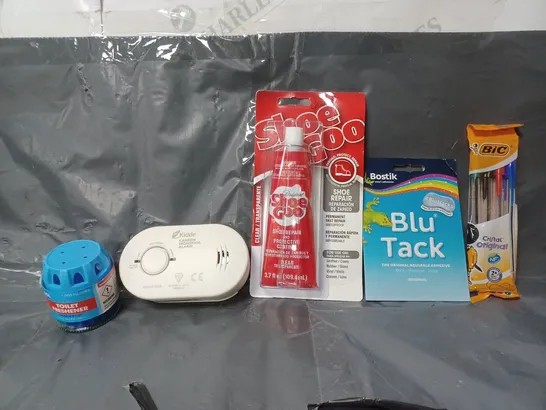 BOX OF APPROXIMATELY 15 ASSORTED ITEMS TO INCLUDE -  BOSTIK BLU TACK , BIC PENS , SHOE GOO ETC