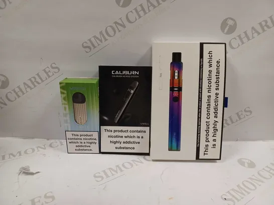 LOT OF APPROXIMATELY 25 ASSORTED E-CIGARETTES AND LIQUIDS TO INCLUDE INNOKIN ENDURA T18II, UWELL CALIBURN A2 POD SYSTEM, VOOPOO VMATE, ETC