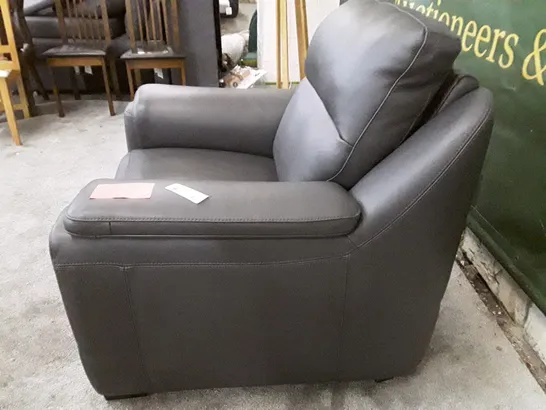 QUALITY ITALIAN DESIGNER PARMA NEW ARMCHAIR - DARK GREY LEATHER 