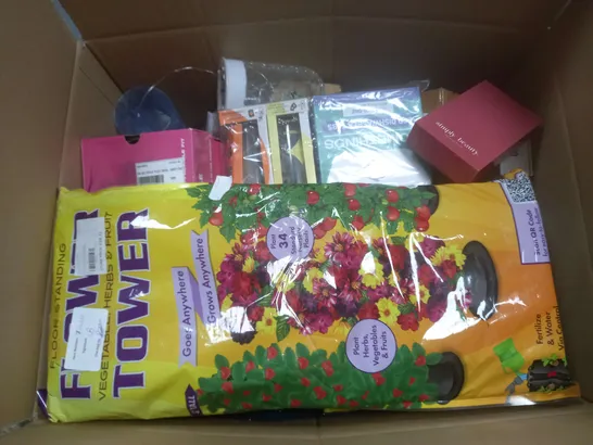 BOX OF APPROXIMATELY 15 ASSORTED ITEMS TO INCLUDE - SIMPLY BEAUTY SHAVER , GROOVZ EARBUDS , FLOWER TOWER ETC