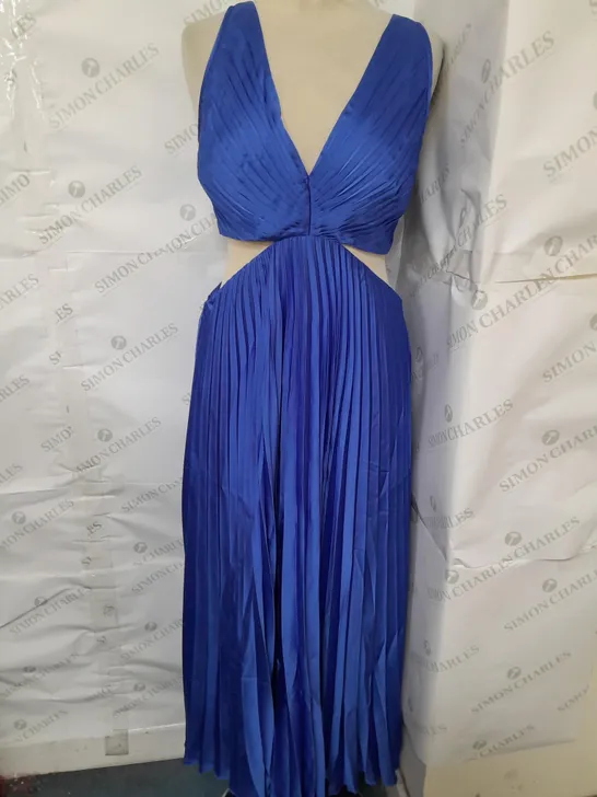 ABERCROMBIE & FITCH MAXI DRESS WITH SIDE CUT OUTS AND PLEATED SKIRT ROYAL BLUE. SIZE M