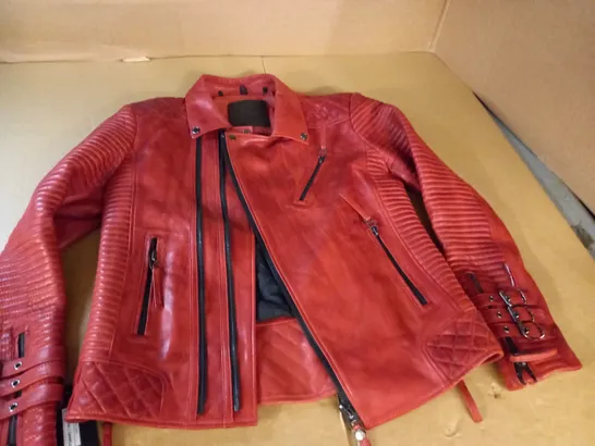 BODA SKINS RED LEATHE RLOOK BIKER STYLE JACKET - M