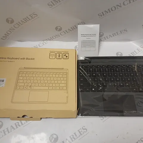 BOXED WIRELESS BLUETOOTH KEYBOARD AND TOUCHPAD FOR SURFACE PRO 8 AND X, WITH USB CABLE AND INSTRUCTIONS