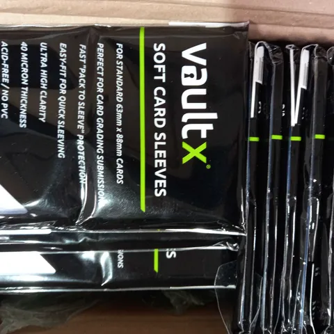 BOX OF APPROXIMATELY 15 PACKS OF VAULT X SOFT CARD SLEEVES