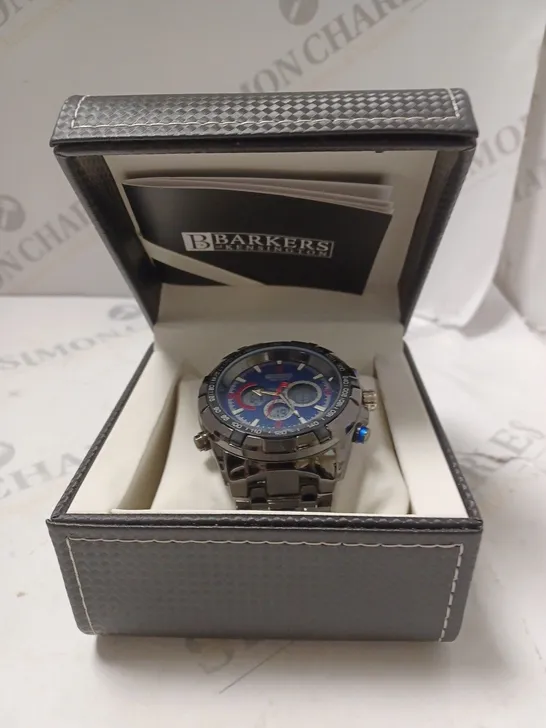 BOXED BARKERS OF KENSINGTON MEGA SPORT BLUE DIAL WATCH 